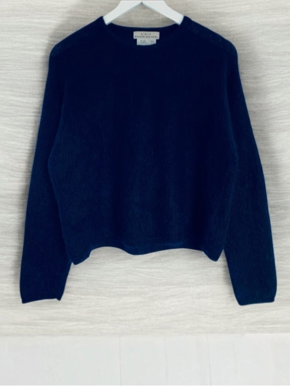 Vintage AKA Eddie Bauer Mohair Cropped Ribbed Navy Crewneck Sweater 90’s